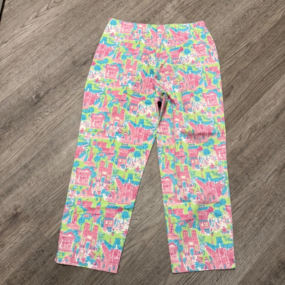 Harris Wallace New York Petite‎ Pink Green Novelty Print Ankle Pants Size 10P - Picture 7 of 11